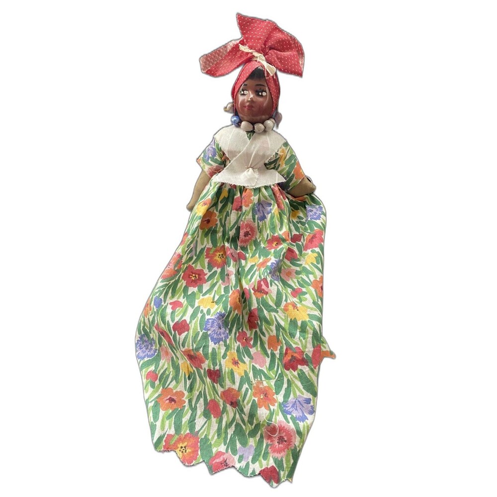 Miss Jamaica Vintage Caribbean Doll Cloth Handmade Handpainted Folk Art 40s-60s